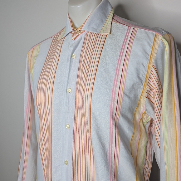 Etro Blue White Colorful Striped Long Sleeve Button Up Shirt 39 - Picture 2 of 9
